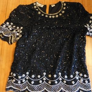 L.KAZAN BEADS PEARLS POSH LINED TOP M